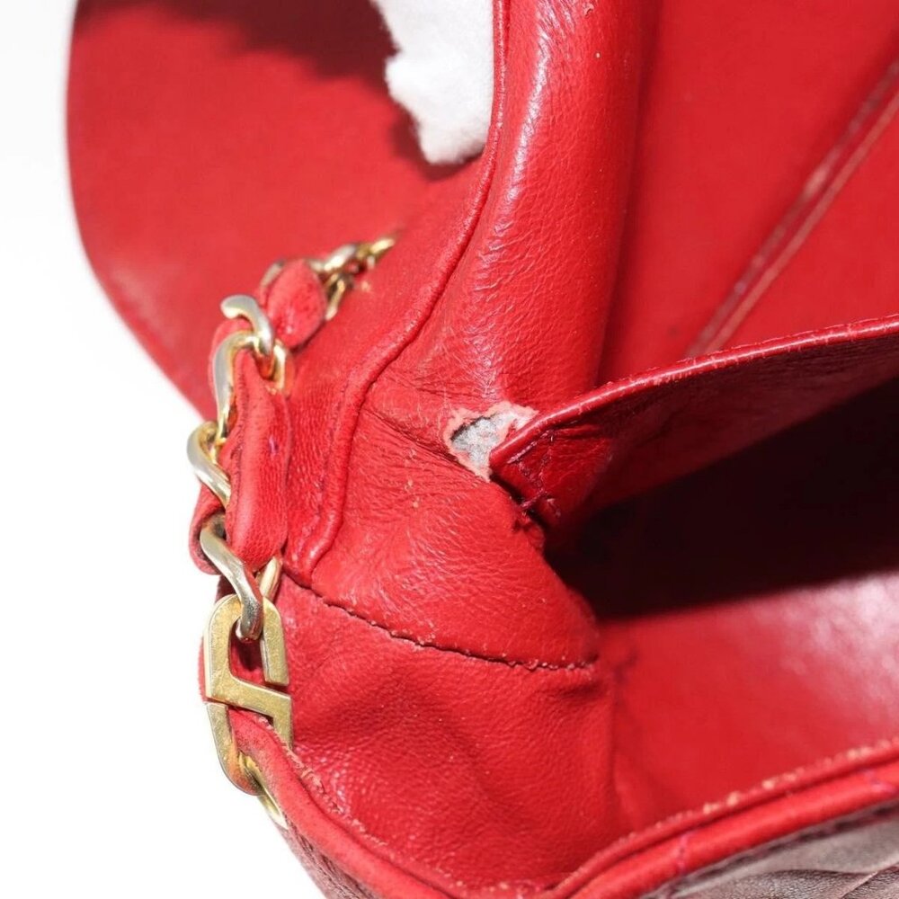 CHANEL Matelasse Chain Shoulder Bag Lamb Skin Red Gold CC Auth 149223 - Picture 12 of 15
